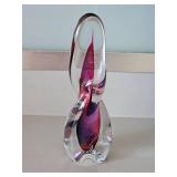 Art Glass Sculpture with Controlled Bubble and Purple Core