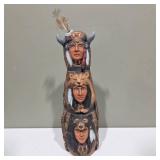 Hand Carved Native American Style Totem Pole Figurine w/ Animal & Warrior Faces – Lot 13