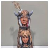 Hand Carved Native American Style Totem Pole Figurine w/ Animal & Warrior Faces – Lot 13