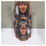 Hand Carved Native American Style Totem Pole Figurine w/ Animal & Warrior Faces – Lot 13