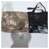 2-Piece Handbag Lot – Genuine Leather Black Clutch & Tan Shoulder Bag – Lot 31
