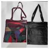2 Genuine Leather Clutch / Portfolio Bags – Black & Multi-Color Patchwork – Lot 32