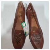 Women’s Genuine Leather Slip-On Shoes Size 8 Brown Embossed Design – Lot 34