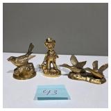 Solid Brass Figurines – Ducks, Bird on Log, & Farmer Statue – Lot 43