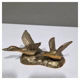 Solid Brass Figurines – Ducks, Bird on Log, & Farmer Statue – Lot 43