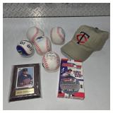 Signed Baseball Memorabilia Lot — Chuck Knoblauch Plaque + Autographed Baseballs + NEW Minnesota Twins Hat + MLB Showdown 2000 Game