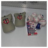 Signed Baseball Memorabilia Lot — 6 Baseballs (Multiple Autographed) + 2 NEW Minnesota Twins Hats w/ Tags + MLB Showdown 2000 Sealed Game
