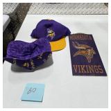Minnesota Vikings Fan Lot — 2 Vikings Hats + Minnesota Vikings Wood Wall Hanging Sign Decor NFL Fan Gear