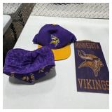 Minnesota Vikings Fan Lot — 2 Vikings Hats + Minnesota Vikings Wood Wall Hanging Sign Decor NFL Fan Gear