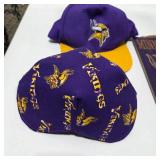 Minnesota Vikings Fan Lot — 2 Vikings Hats + Minnesota Vikings Wood Wall Hanging Sign Decor NFL Fan Gear