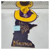 Minnesota Vikings Fan Lot — Vikings Wide Brim Bucket Hat (New w/ Tags) + Minnesota Shape Wood Wall Hanging NFL Decor