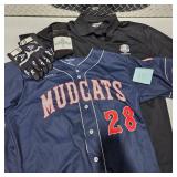 Mudcats Rawlings Baseball Jersey Adult Large + Ryder Cup Polo Nike Golf Shirt Gloves Bombas Socks Lot