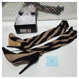 EGO Over The Knee High Heel Boots Size 6 Women’s Black Nude Stripe Thigh High Stiletto Boots w Box