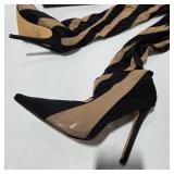 EGO Over The Knee High Heel Boots Size 6 Women’s Black Nude Stripe Thigh High Stiletto Boots w Box