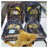 (4) Disney Lion King Kids Backpacks w Plush Lion King Character Toy Simba School Travel Bags Lot