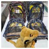 (4) Disney Lion King Kids Backpacks w Plush Lion King Character Toy Simba School Travel Bags Lot