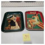 Vintage Coca Cola Serving Tray Lot Pin Up Girl Victorian Lady Coke Advertising Metal Trays