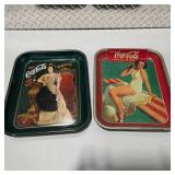 Vintage Coca Cola Serving Tray Lot Pin Up Girl Victorian Lady Coke Advertising Metal Trays