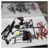 Automotive Emergency Tool Lot Jack Air Compressor Tire Inflator Jumper Cables Blackburn Pump Accessories