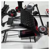 Automotive Emergency Tool Lot Jack Air Compressor Tire Inflator Jumper Cables Blackburn Pump Accessories