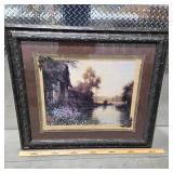 Large Ornate Framed Cottage Landscape Wall Art Rustic Country River Scene Decor Heavy Decorative Frame