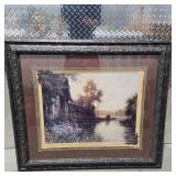 Large Ornate Framed Cottage Landscape Wall Art Rustic Country River Scene Decor Heavy Decorative Frame
