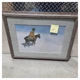 Large Western Cowboy Horse Framed Art Print Native American Style Wall Decor Rustic Lodge Cabin Art