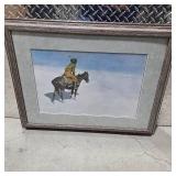 Large Western Cowboy Horse Framed Art Print Native American Style Wall Decor Rustic Lodge Cabin Art