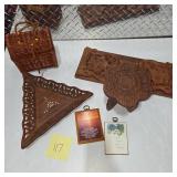 Hand Carved Wood Wall Shelf Decor Basket Religious Plaques Folk Art Home Decor Lot