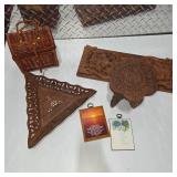 Hand Carved Wood Wall Shelf Decor Basket Religious Plaques Folk Art Home Decor Lot