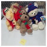 Vintage Christmas Plush Teddy Bear Lot Holiday Stuffed Animals Winter Decor Penguin Sweater Bear