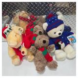 Vintage Christmas Plush Teddy Bear Lot Holiday Stuffed Animals Winter Decor Penguin Sweater Bear