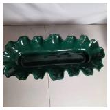 Vintage Decorative Centerpiece Bowls Gold Tone Footed Bowl & Green Glass Tray w Metal Stand