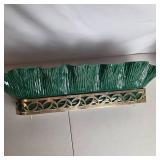 Vintage Decorative Centerpiece Bowls Gold Tone Footed Bowl & Green Glass Tray w Metal Stand