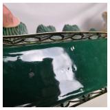 Vintage Decorative Centerpiece Bowls Gold Tone Footed Bowl & Green Glass Tray w Metal Stand