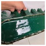 Vintage Decorative Centerpiece Bowls Gold Tone Footed Bowl & Green Glass Tray w Metal Stand