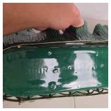 Vintage Decorative Centerpiece Bowls Gold Tone Footed Bowl & Green Glass Tray w Metal Stand