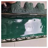 Vintage Decorative Centerpiece Bowls Gold Tone Footed Bowl & Green Glass Tray w Metal Stand