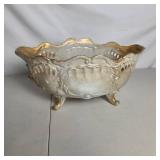 Vintage Decorative Centerpiece Bowls Gold Tone Footed Bowl & Green Glass Tray w Metal Stand