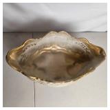 Vintage Decorative Centerpiece Bowls Gold Tone Footed Bowl & Green Glass Tray w Metal Stand