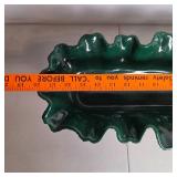 Vintage Decorative Centerpiece Bowls Gold Tone Footed Bowl & Green Glass Tray w Metal Stand