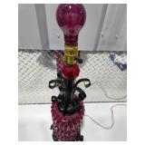 Vintage Ruby Red Glass Table Lamp Gothic Ornate Base Accent Lighting Works