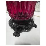 Vintage Ruby Red Glass Table Lamp Gothic Ornate Base Accent Lighting Works