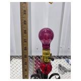 Vintage Ruby Red Glass Table Lamp Gothic Ornate Base Accent Lighting Works