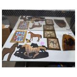 Western Horse Wall Decor Lot Framed Art Wood Plaques Safari Prints Cabin Lodge Decor Bundle