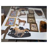 Western Horse Wall Decor Lot Framed Art Wood Plaques Safari Prints Cabin Lodge Decor Bundle