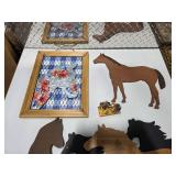 Western Horse Wall Decor Lot Framed Art Wood Plaques Safari Prints Cabin Lodge Decor Bundle