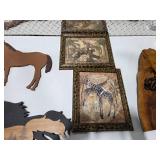 Western Horse Wall Decor Lot Framed Art Wood Plaques Safari Prints Cabin Lodge Decor Bundle