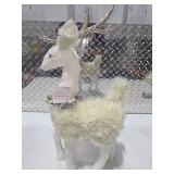 Large Decorative White Reindeer w/ Glitter Antlers Holiday Christmas Decor