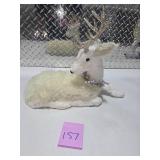 Large Laying White Reindeer Holiday Christmas Decor w/ Glitter Antlers Winter Display